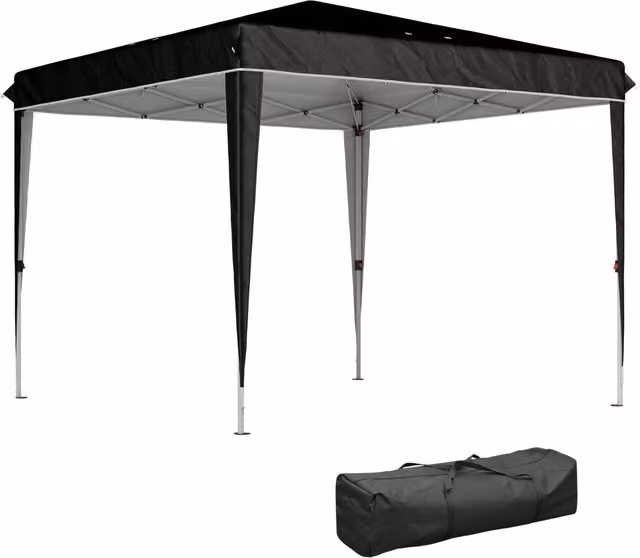 Gazebo da Giardino Giordanoshop in Metallo e Tessuto Oxford Nero L/P/H: 300 x 300 x 273 cm