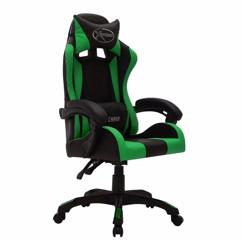 Sedia da Gaming vidaXL con Luci LED RGB, Verde e Nera in Similpelle, con Poggiatesta e Braccioli, Regolabile in Altezza e Ruotabile a 360 Gradi, H 119 x L 65 x P 64 cm – 2