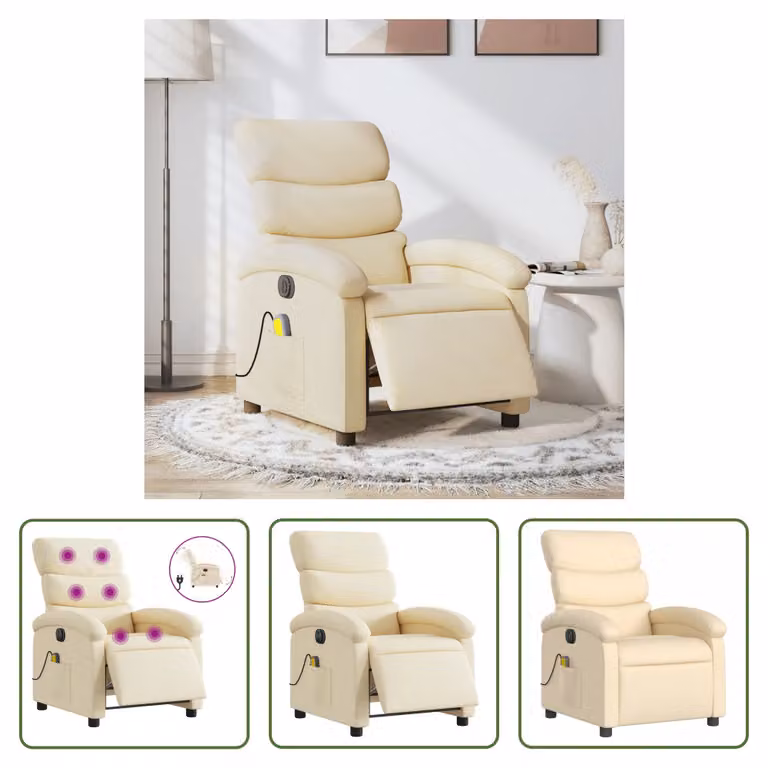 The Living Store Sedia massaggiante elettrica in tessuto crema