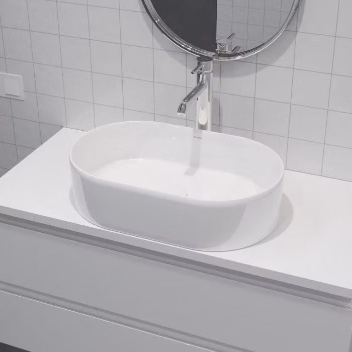 Lavabo da appoggio ovale OLTENS, dimensioni 55 x 34 cm, con tecnologia SmartClean