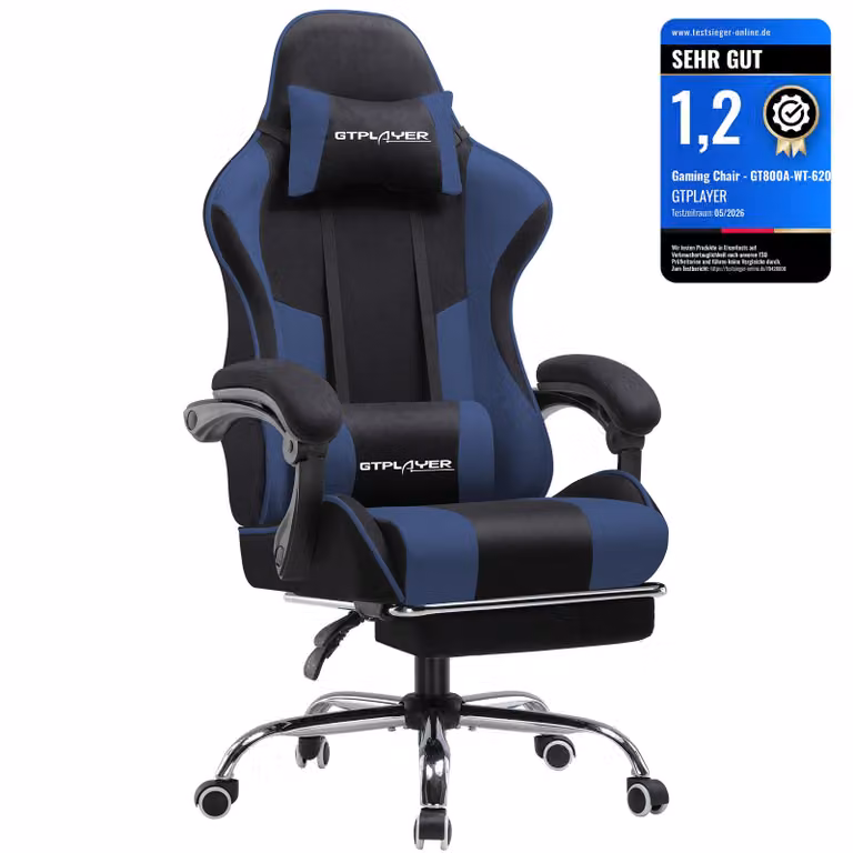 GTPLAYER Sedia da ufficio Sedia da gioco Poltrona da gioco in tessuto Sedia da gioco ergonomica con poggiapiedi, poggiatesta cuscino lombare, sedia da gioco imbottita, BLU