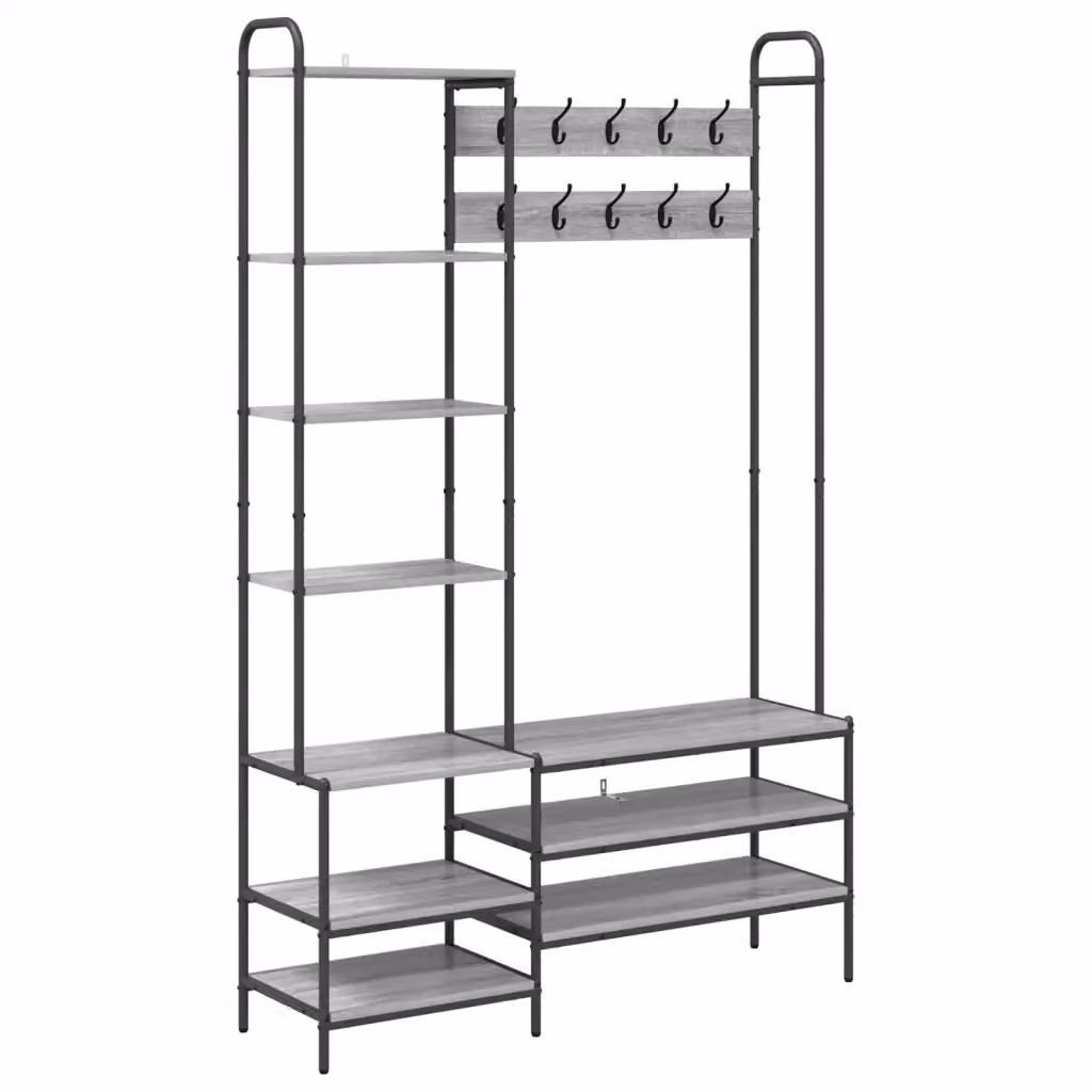 Appendiabiti con panca per scarpe stile industrial vidaXL in legno e metallo grigio L/P/H: 120,5 x 34 x 190 cm – 2