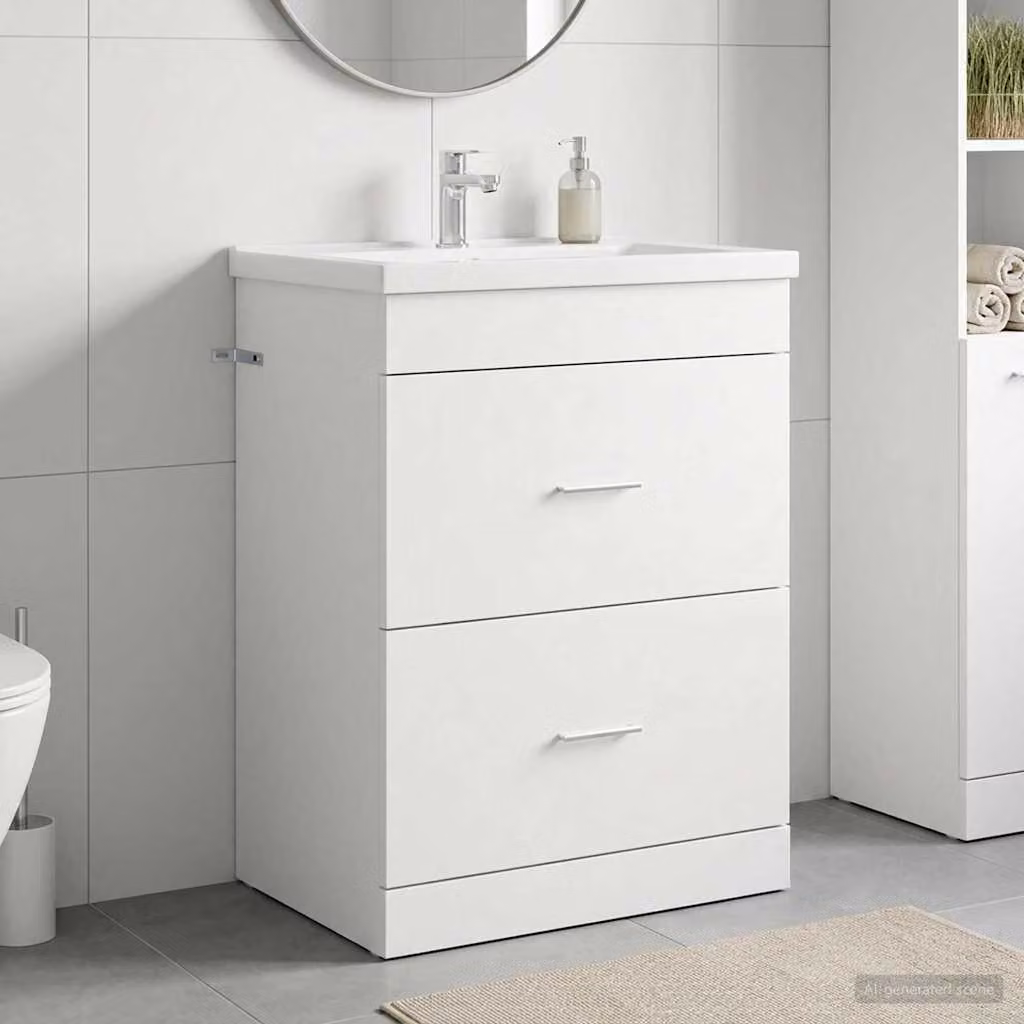 Mobiletto da bagno sospeso vidaXL bianco con cassetti e ante, L 56 x P 37,5 x H 81 cm