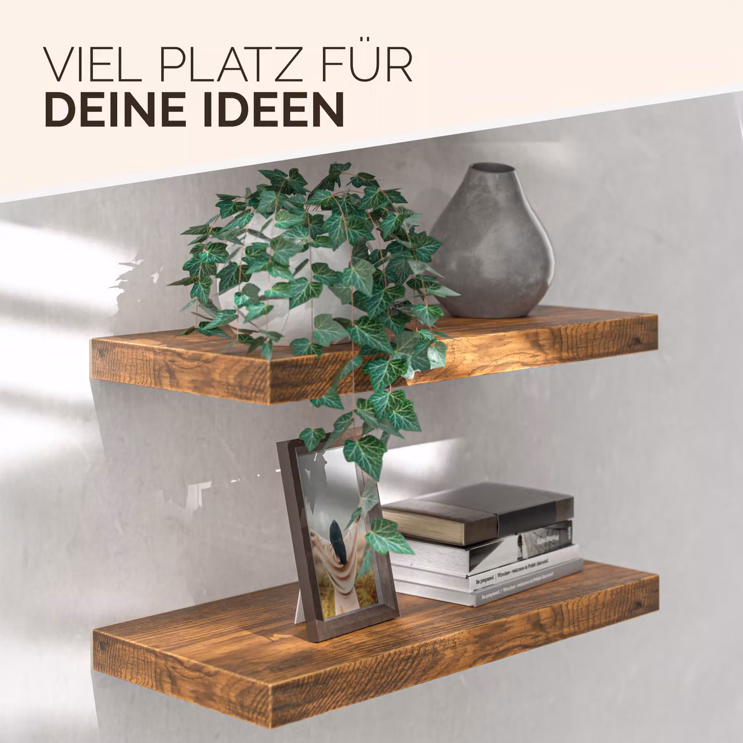 Mensola a muro CASARIA in legno MDF moderna, finitura lucida, colore marrone e bianco, Larghezza: 50 cm – 4