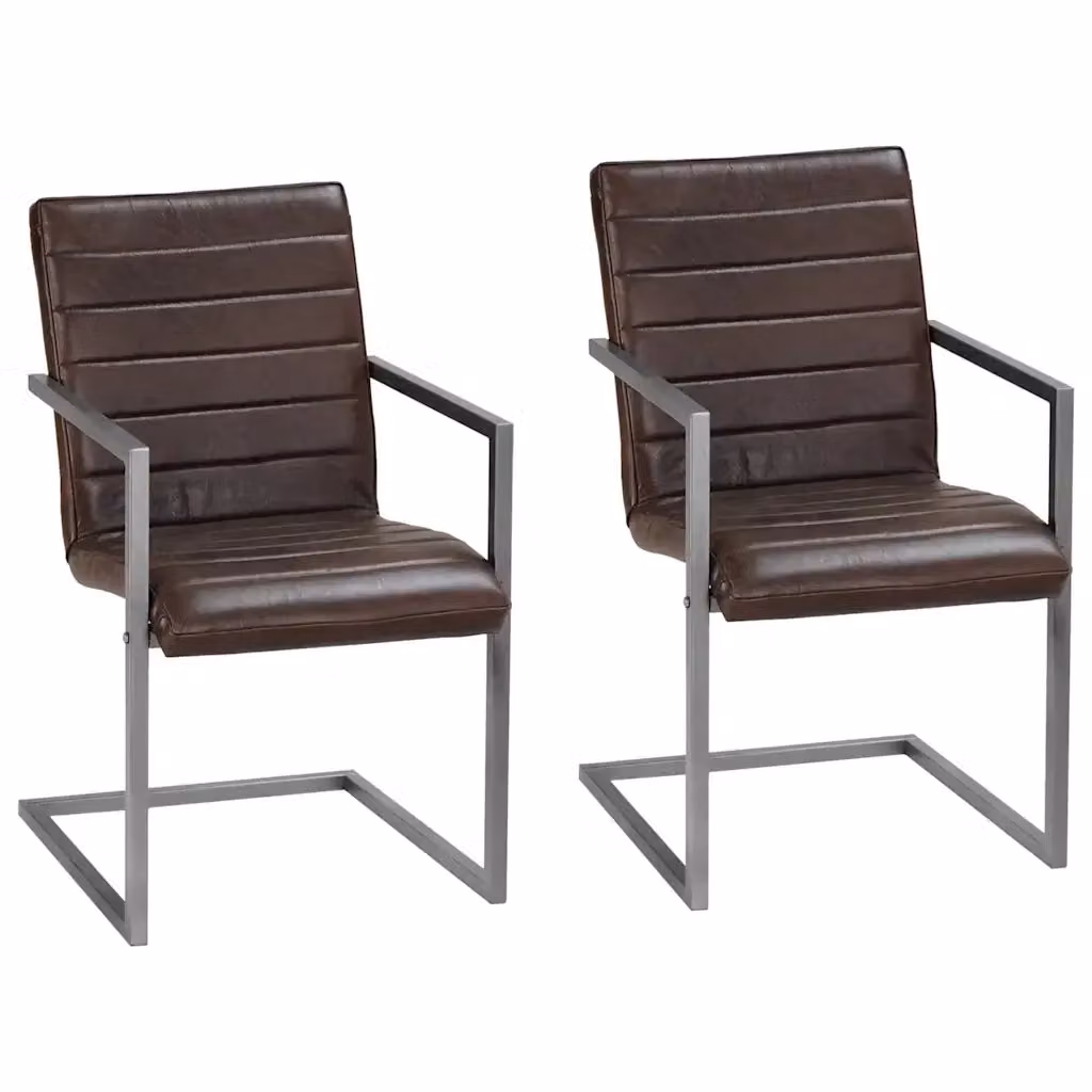 Set di 2 sedie da pranzo retro vidaXL in vera pelle marrone con base a sbalzo e braccioli – 2