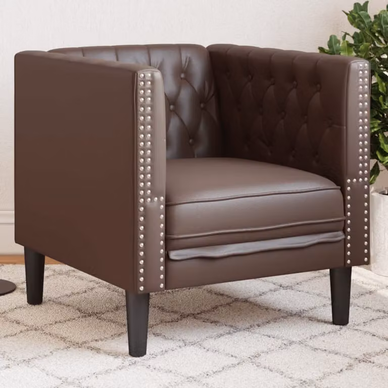 Poltrona Chesterfield vidaXL in similpelle marrone con braccioli