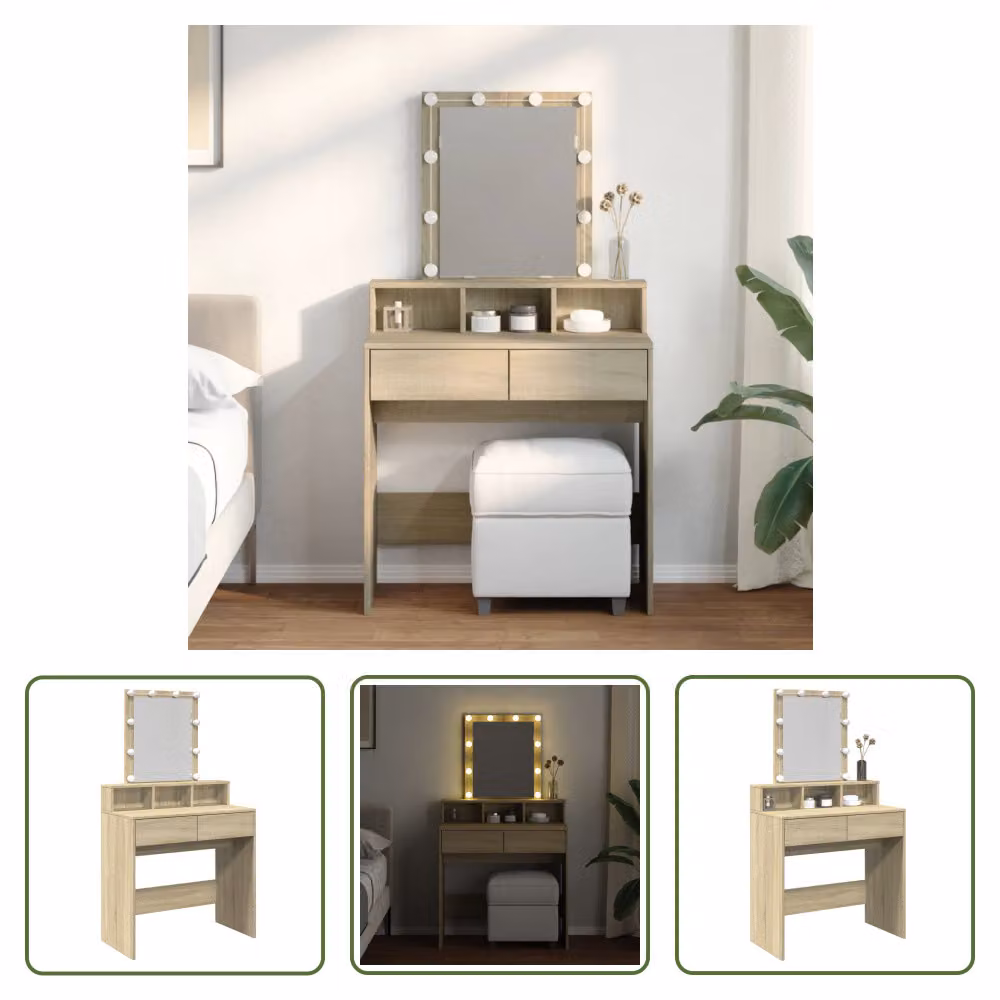 The Living Store Comodino con illuminazione LED Rovere Sonoma 80x41x144,5 cm