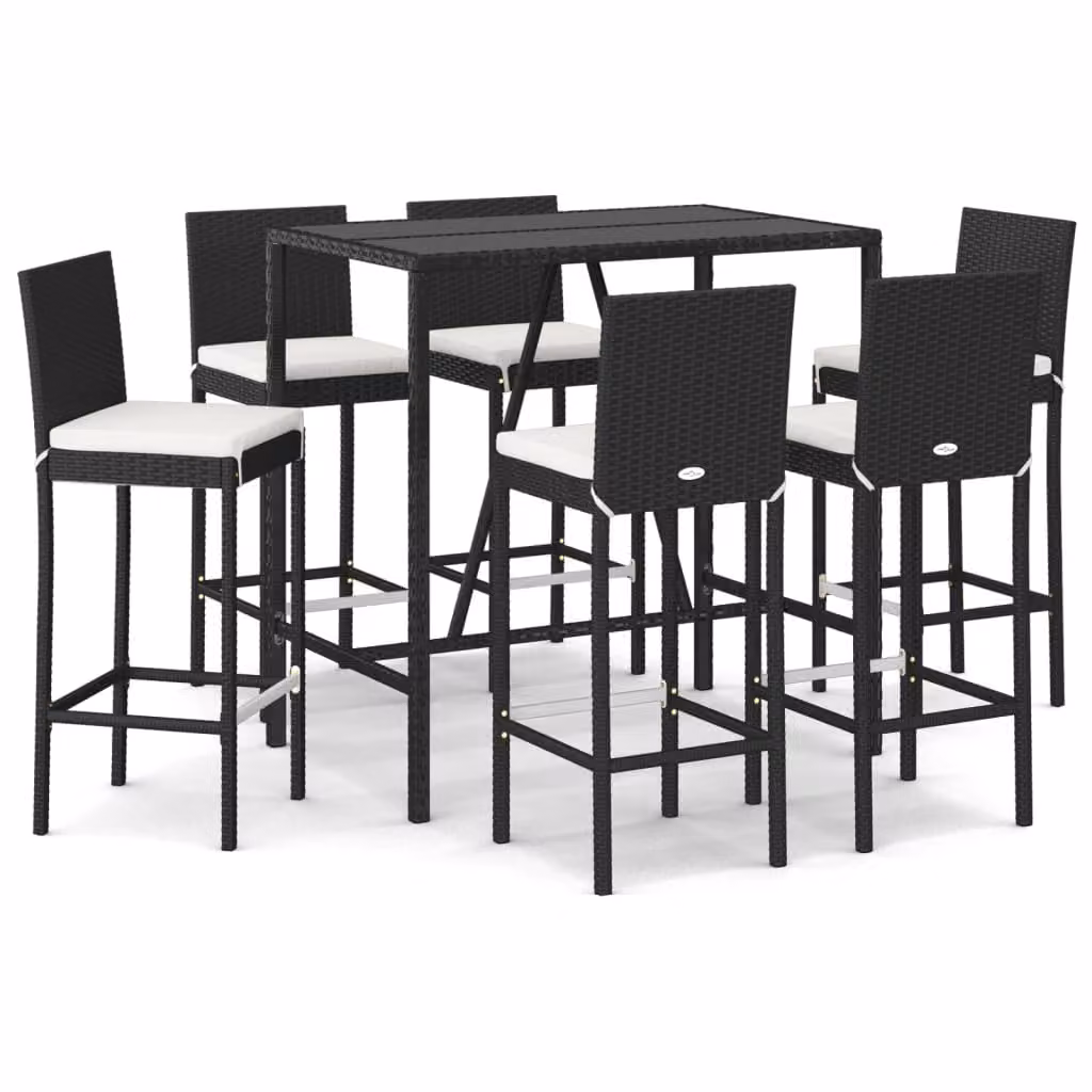 Set Bar da Giardino 7 pz con Cuscini in Polyrattan Nero