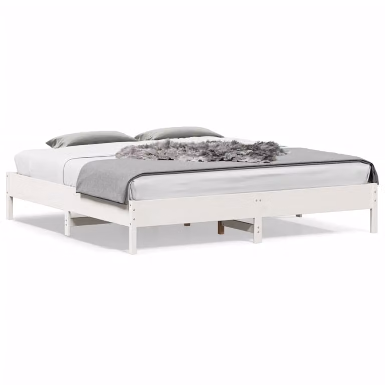 vidaXL Letto in legno massello di pino bianco con doghe fisse L/P/H: 180 x 200 x 185,5 cm