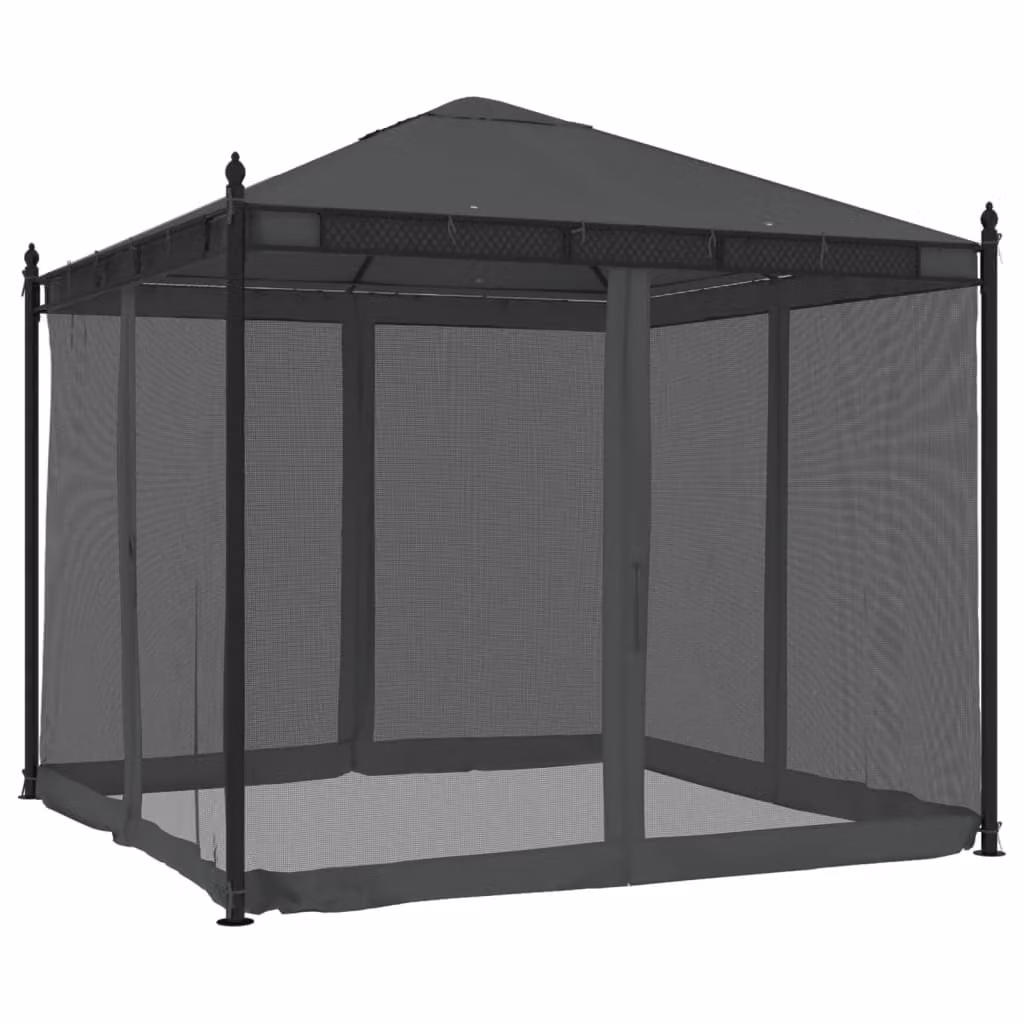 Gazebo con Pareti in Rete Antracite 2,93x2,93 m in Acciaio