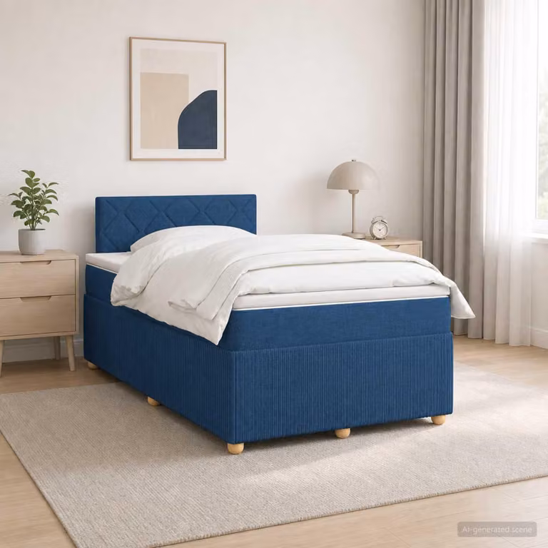 Maison Exclusive - Letto boxspring con materasso e testiera blu 120 x 190 cm in tessuto