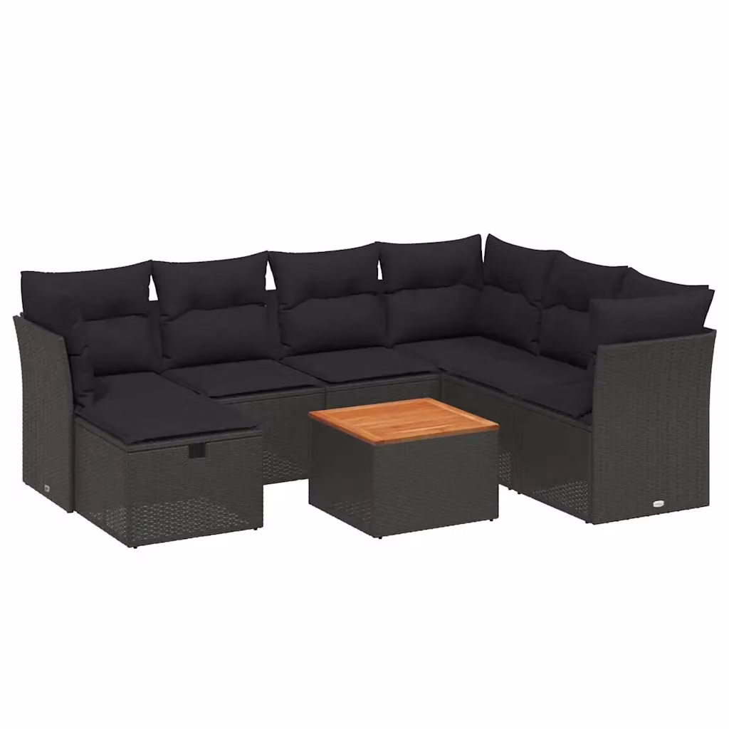 Set di divani da giardino vidaXL a forma di L con 8 pezzi, colore nero, in polyrattan con cuscini imbottiti e tavolino da esterno – 2