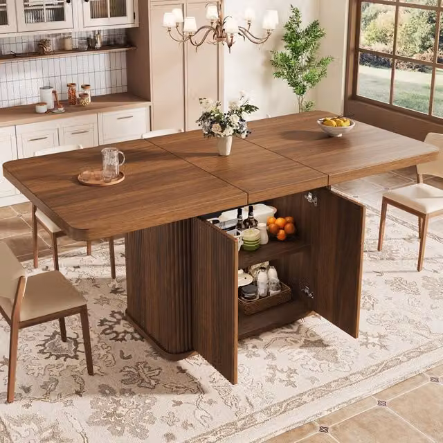 Desviae Tavolo da pranzo allungabile con vano contenitore e piano estensibile in MDF e metallo marrone 140 × 80 × 76,5 cm