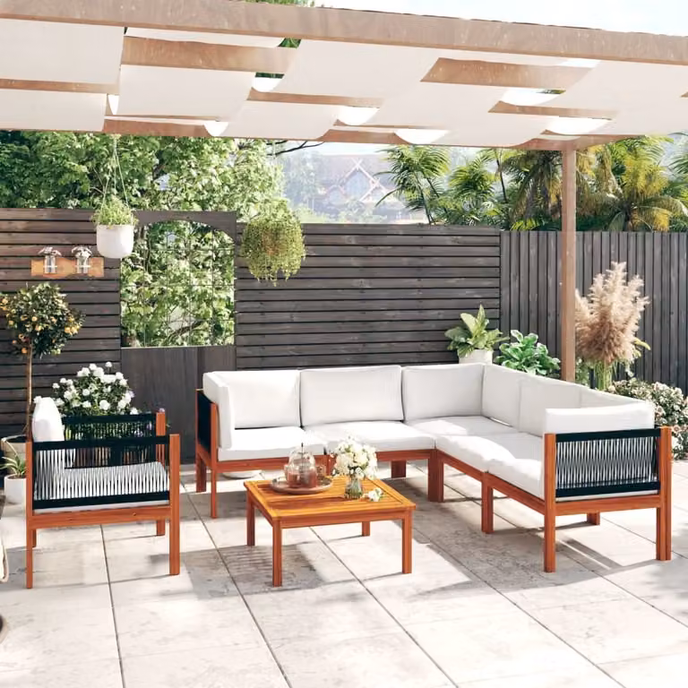 Maison Exclusive - Set da giardino da 7 pezzi con cuscini, in legno di acacia color crema e corda
