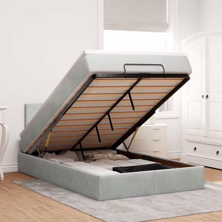 vidaXL Struttura Letto con Materasso e Contenitore a Sollevamento, Rivestimento in Velluto Grigio e Bianco, L/P/H: 200 x 120 x 88 cm