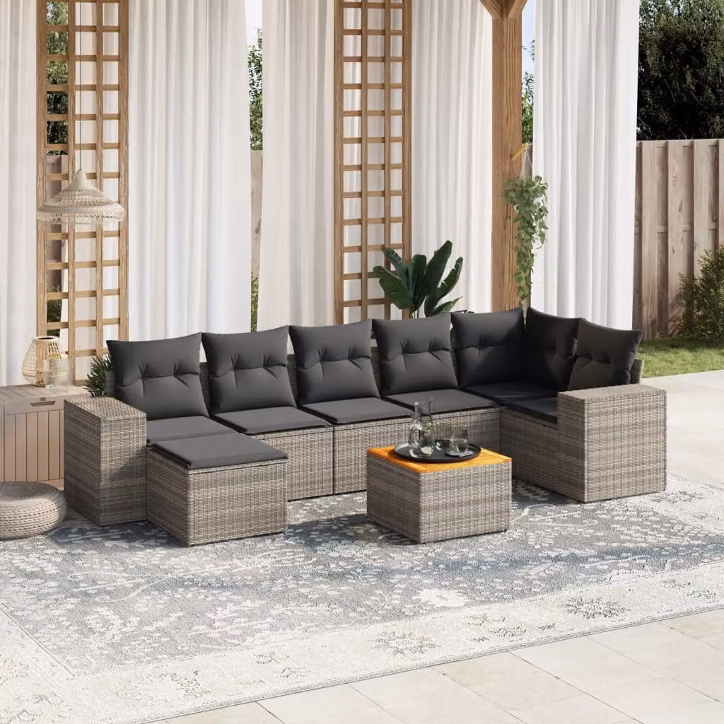 vidaXL Set Divano da Giardino 8 pz in Polyrattan Grigio con Cuscini – 1