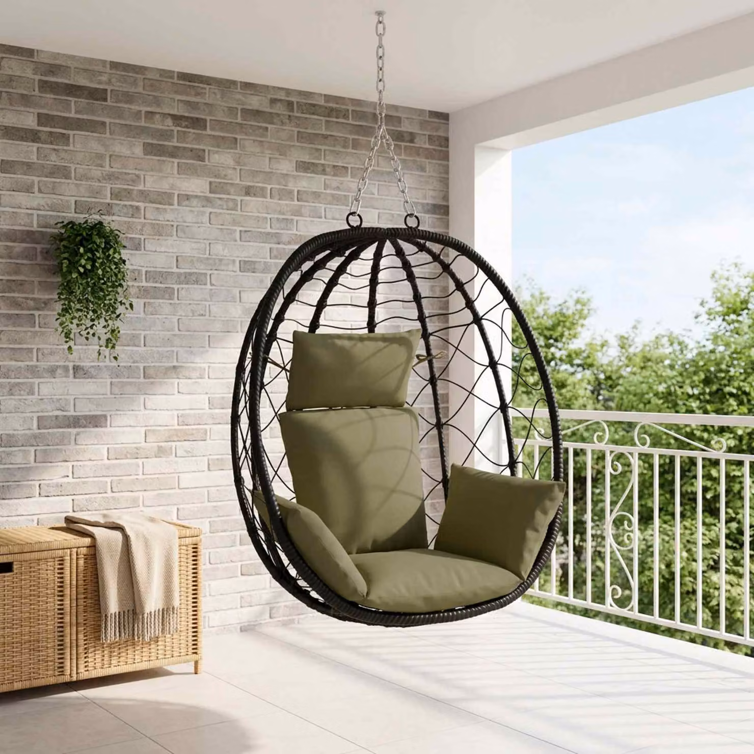 Cuscino Adirondack vidaXL PUTTEN in poliestere verde oliva con rivestimento lavabile e resistente ai raggi UV