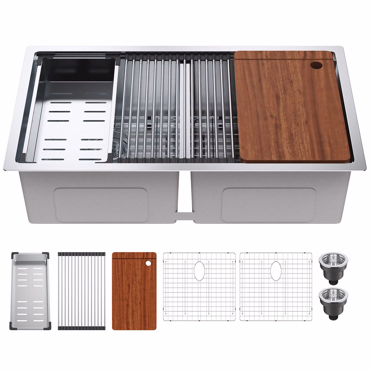 VEVOR 838 x 483 mm lavello da cucina da incasso, doppia vasca con vasca singola e accessori, lavello per lavastoviglie domestica per posto di lavoro, casa mobile, lavello per preparazione cucina e bar