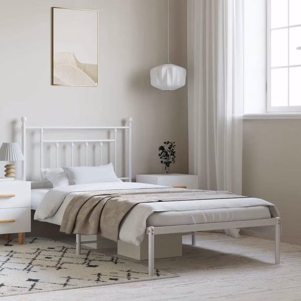 vidaXL Giroletto con Testiera in Metallo Bianco L: 105 cm, P: 196 cm, H: 97 cm