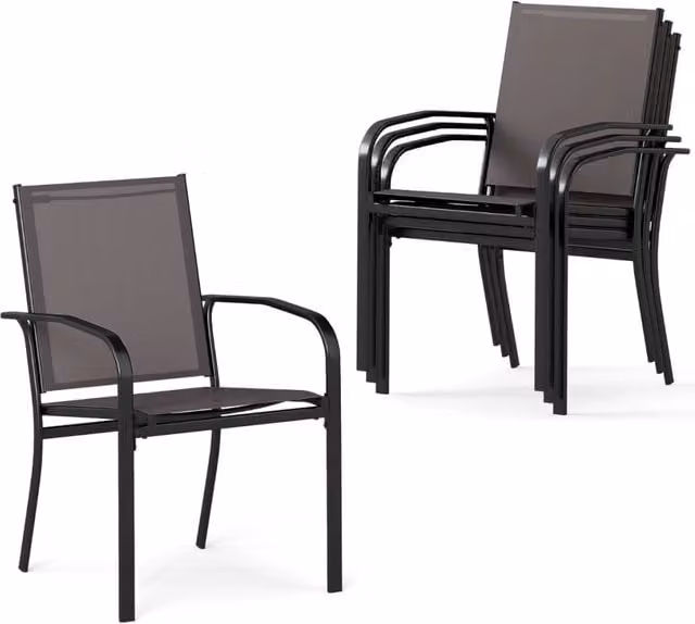 Sedie da giardino impilabili con tessuto traspirante braccioli mobili da bistro per prato-Set di sedie da pranzo per esterni 4 Grigio
