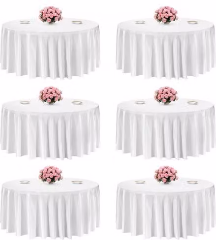 Set di 6 tovaglie rotonde VEVOR in poliestere bianco, lavabili e resistenti alle macchie, Diametro: 335,2 cm