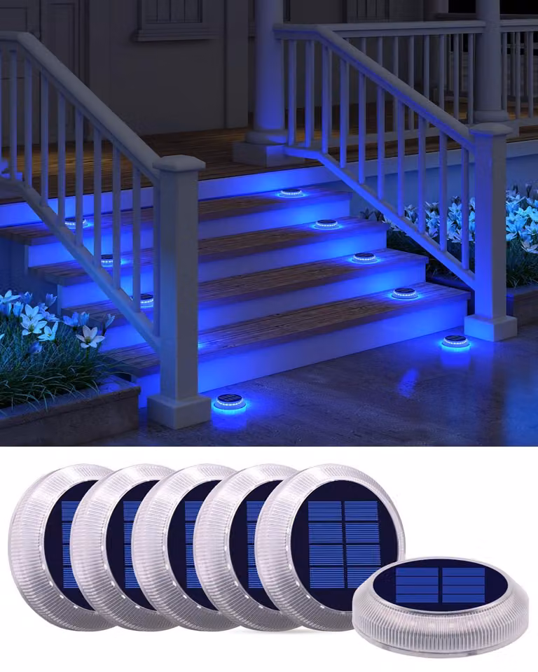 Lampade solari da esterno, confezione da 6, LED a 360°, grado di protezione IP68, 40 lumen, colore blu