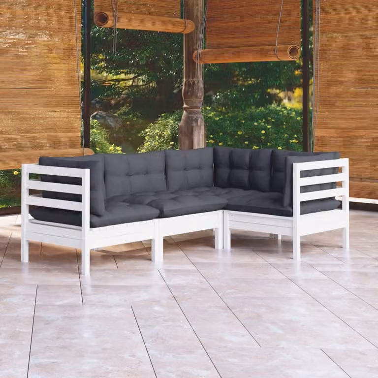 The Living Store Set da giardino 4 pezzi con cuscini in legno di pino bianco