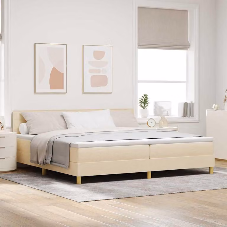 Maison Exclusive - Letto boxspring con cuscini e testiera color crema, 200 x 200 cm, tessuto