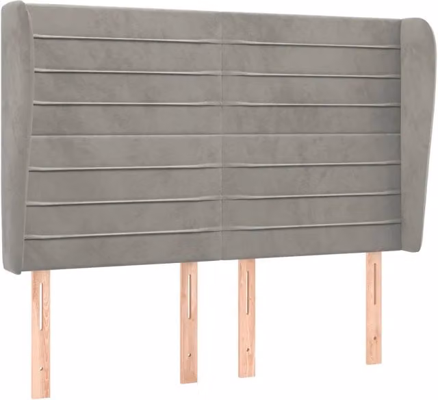 Testata ad orecchio in velluto grigio chiaro per la tua camera da letto L: 147 cm, P: 23 cm, H: 118/128 cm