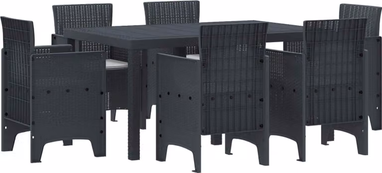 Set da Pranzo per Giardino 7 pcs Antracite Rattan Polt