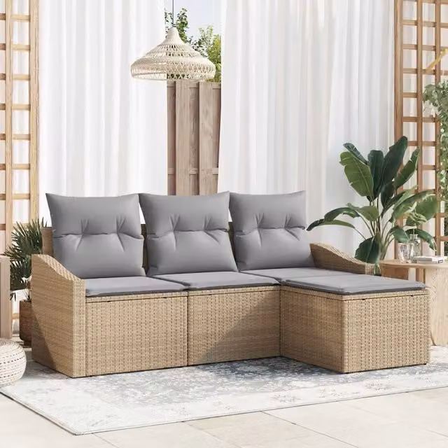 Set di divani 4 pz Beige polyrattan 3346670