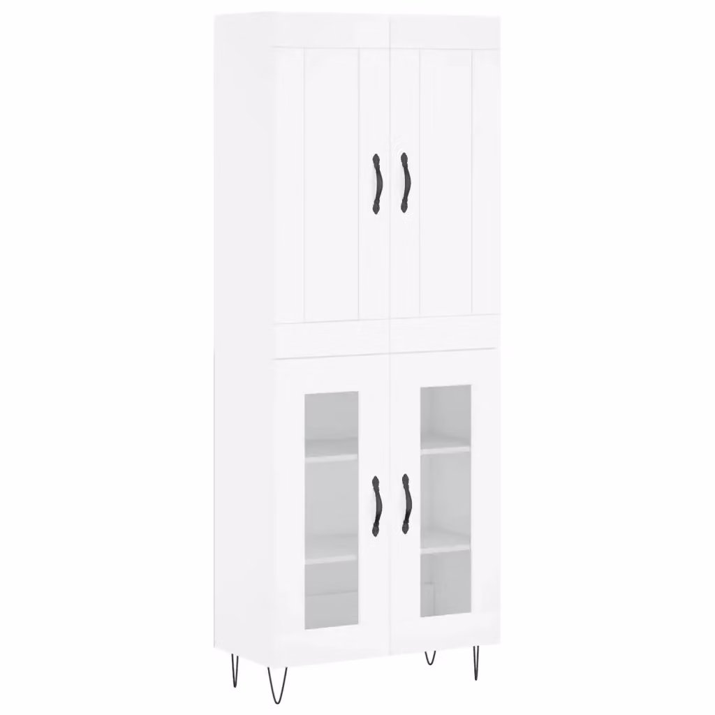 Credenza Buffet Armadio da Cucina Design Mania Bianca in Legno Multistrato con Ante in Vetro L: 69,5 cm, P: 34 cm, H: 180 cm – 2