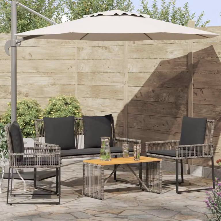 Set di mobili da esterno vidaXL in rattan e metallo, 9 pezzi, grigio e nero, design moderno per giardino e terrazza