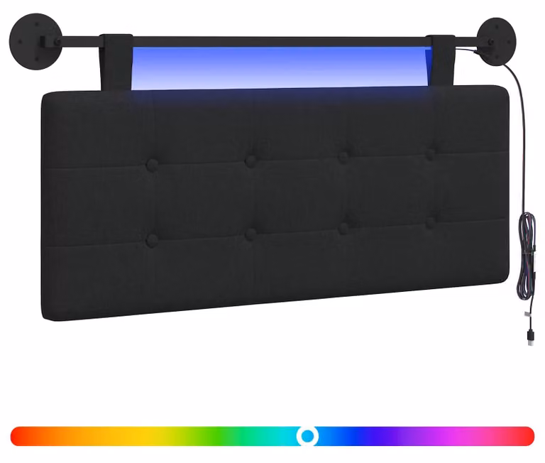 Testiera sospesa Con luce LED Nero Tessuto