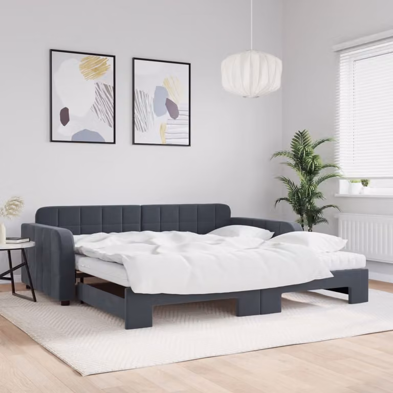 vidaXL Divano Letto con Cassettone Estraibile in Velluto Grigio, L/P/H: 223 x 100 x 71 cm