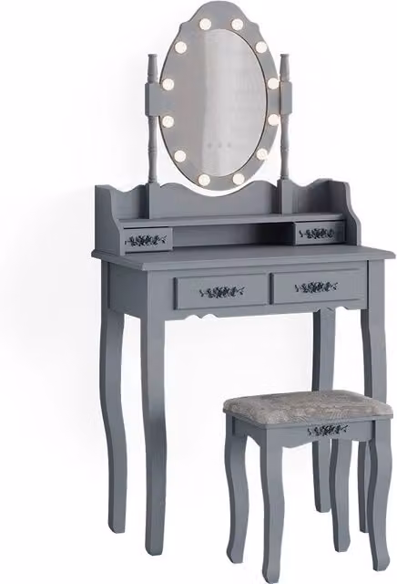 Tavolo da toeletta Maggie Vicco Grigio con illuminazione LED e sgabello – 1
