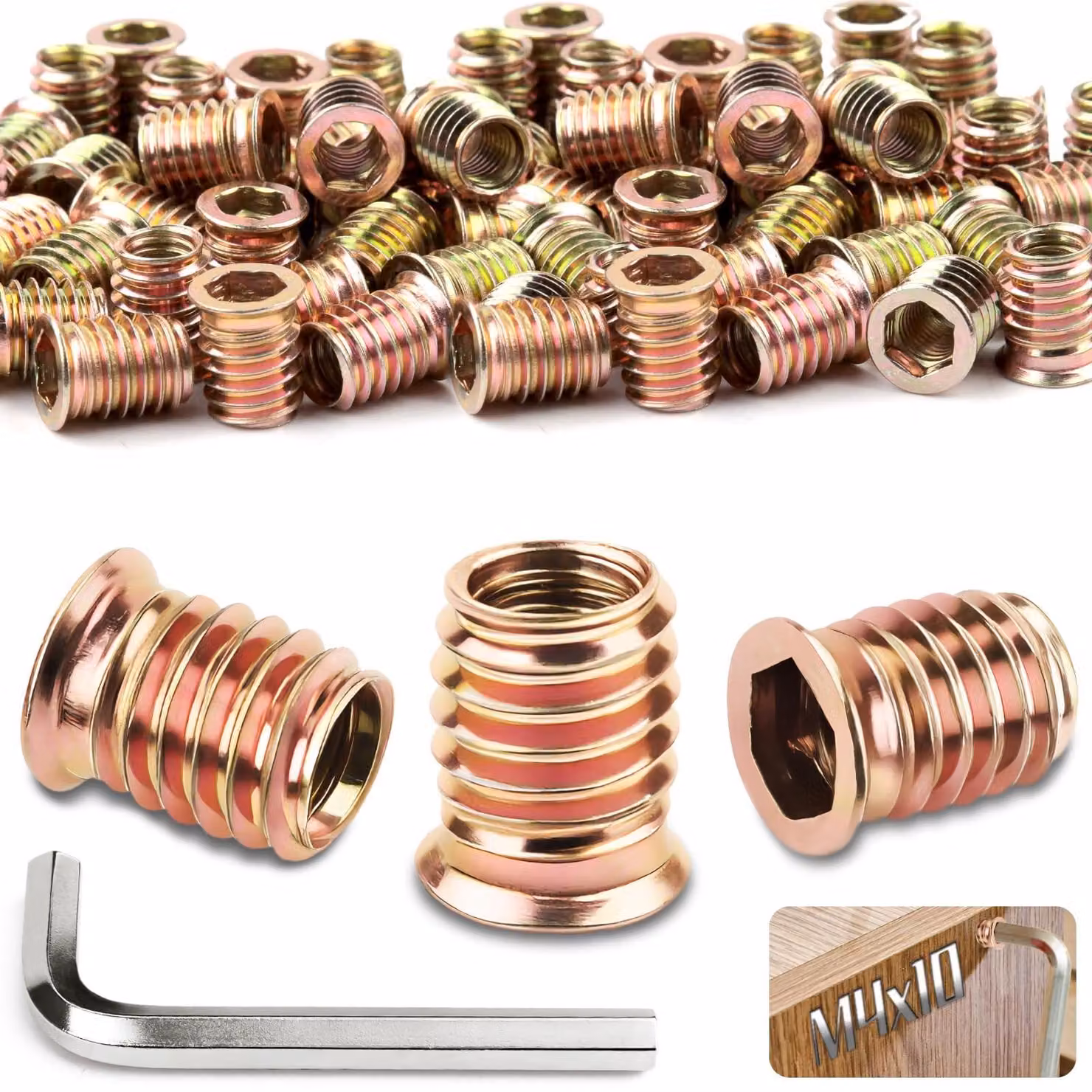Set di 100 dadi a brug M4 x 10 mm con chiave a Esagono