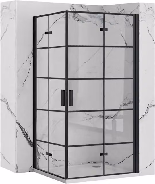Cabina Doccia Rea Molier Black Double Quadrata con Vetro e Trattamento Easy Clean, 80x80 cm – 1