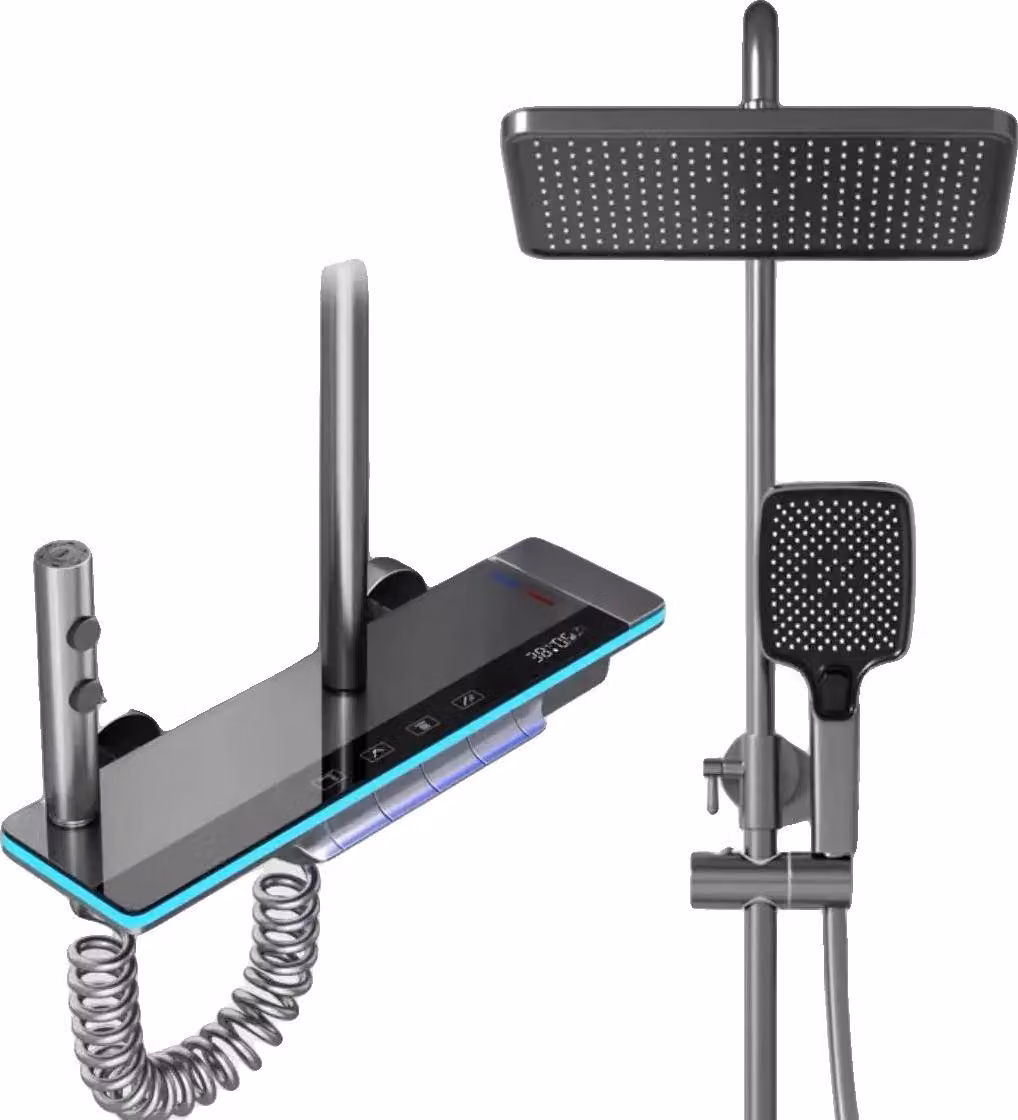Sistema di rubinetteria per doccia, display digitale, luce ambiente, grigio