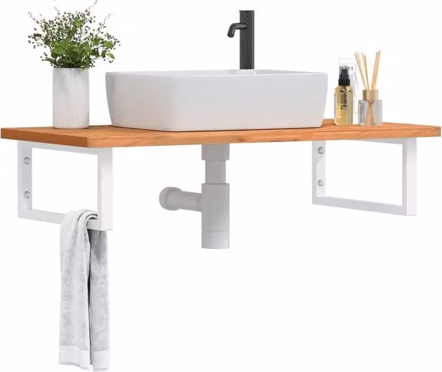 Ripiano a parete per lavabo vidaXL in legno di faggio e metallo bianco e marrone