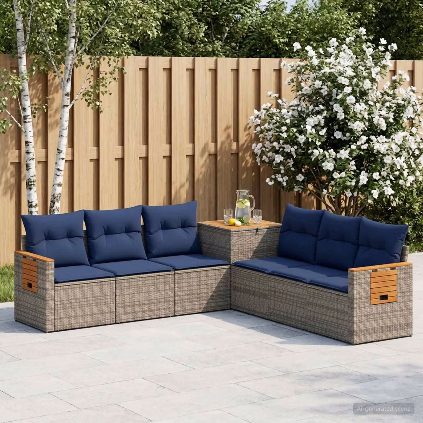 vidaXL Set di divani 7 pz Grigio e Blu Navy 123 x 62 x 69 cm