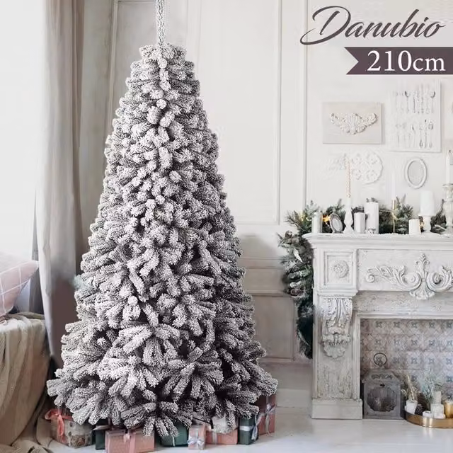 Albero di Natale Innevato Danubio Bakaji, Verde e Bianco, Altezza: 210 cm