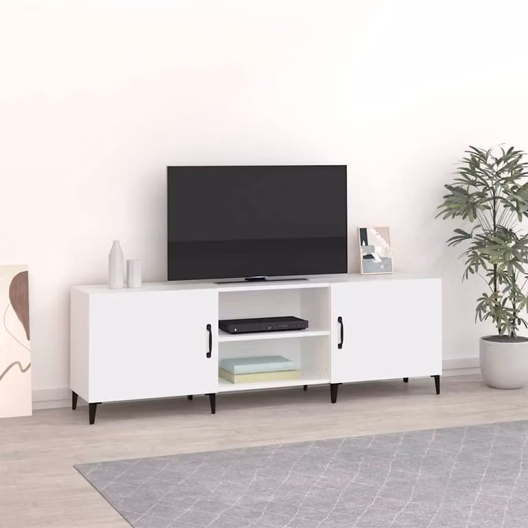 vidaXL Mobile Porta TV Moderno Bianco con Ruote in Legno e Metallo L: 150 cm, P: 30 cm, H: 50 cm