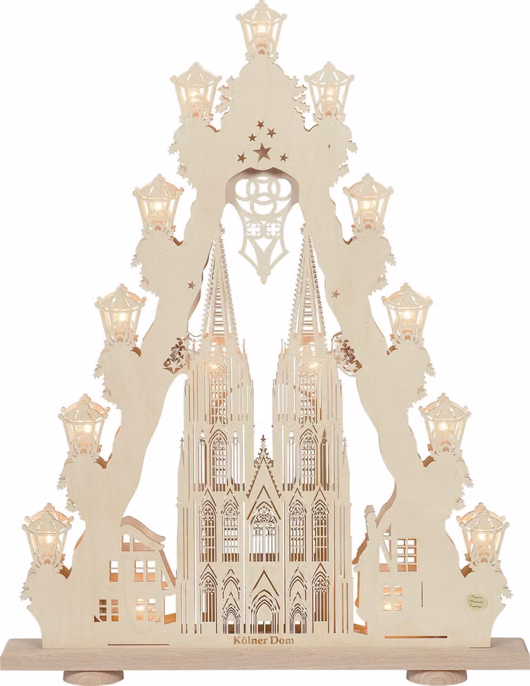 Schwibbogen del Duomo di Colonia con illuminazione interna a LED, colore naturale, dimensioni 52x67x6 cm. Nuovo