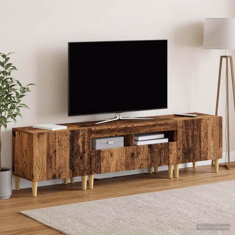Mobile TV stand vidaXL DELFT moderno in legno marrone e grigio con illuminazione integrata e scomparti multimediali L/P/H: 179 x 43 x 35 cm