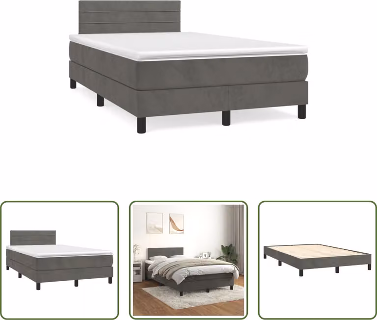 The Living Store Letto a molle con materasso grigio scuro 120x190 cm in velluto