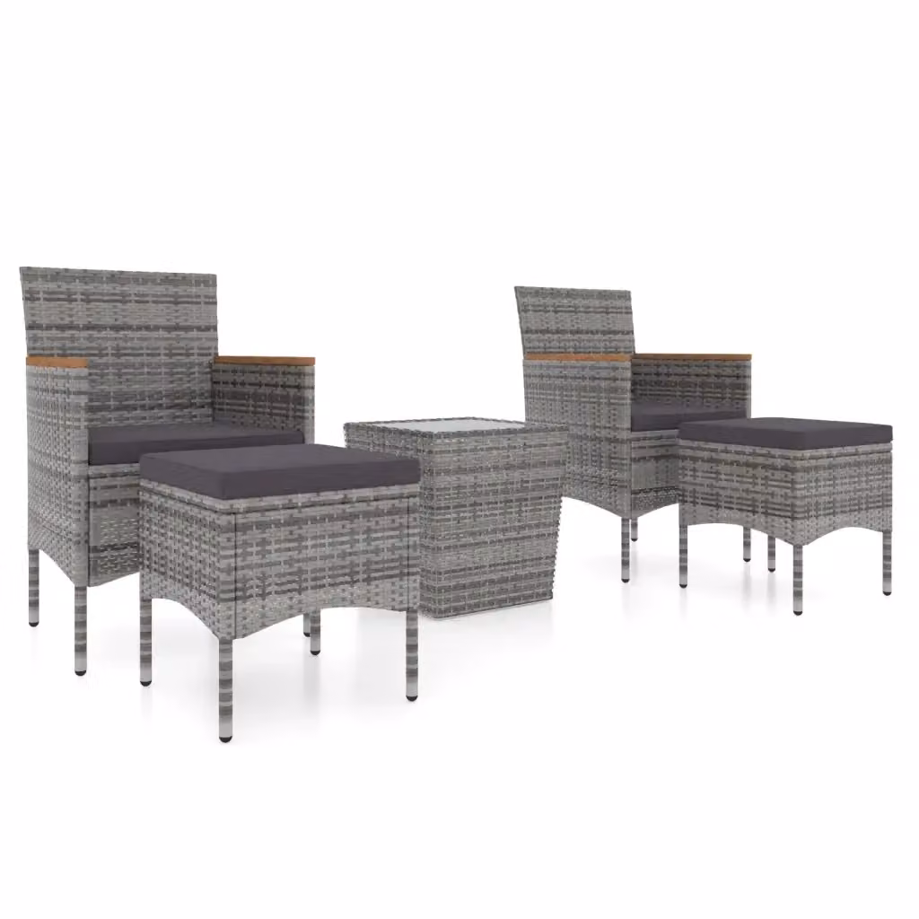 Set Bistrot da Giardino vidaXL 5pz in Polyrattan e Vetro Temperato Grigio con Legno di Acacia – 2