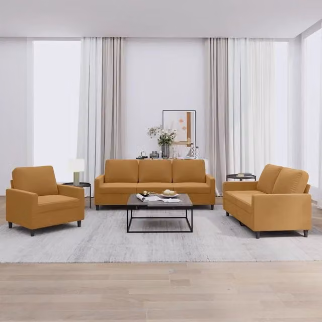 Set di divani 3 pezzi vidaXL in velluto marrone con cuscini per soggiorno moderno