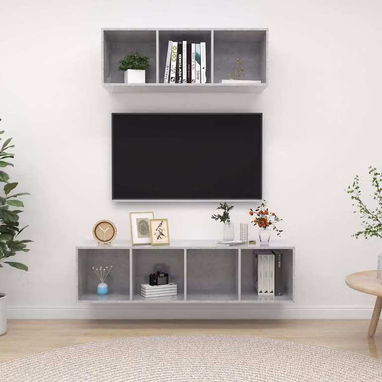Set di mobili TV vidaXL in legno e MDF grigio, design minimalista da appendere alla parete per il tuo soggiorno