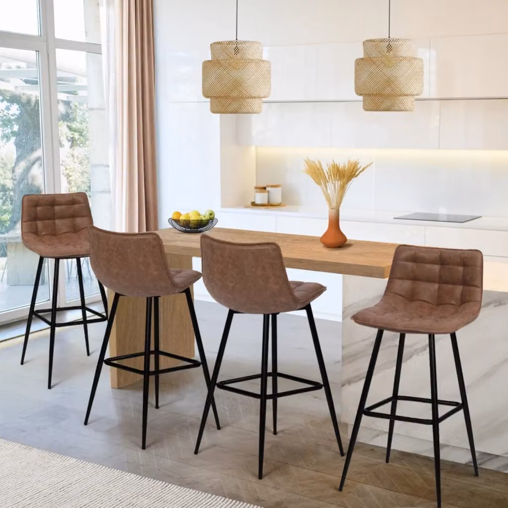 Set di 4 sgabelli da bar IDMarket MADY in ecopelle marrone con struttura in metallo nero stile industrial – 2